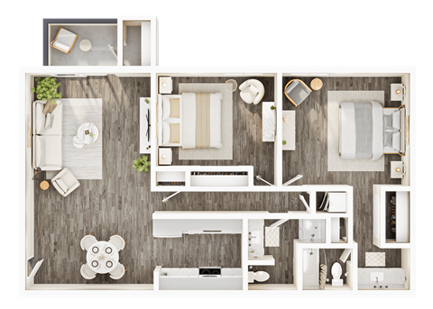 Floor plan for 2 beds, 2 baths, 1013 sqft